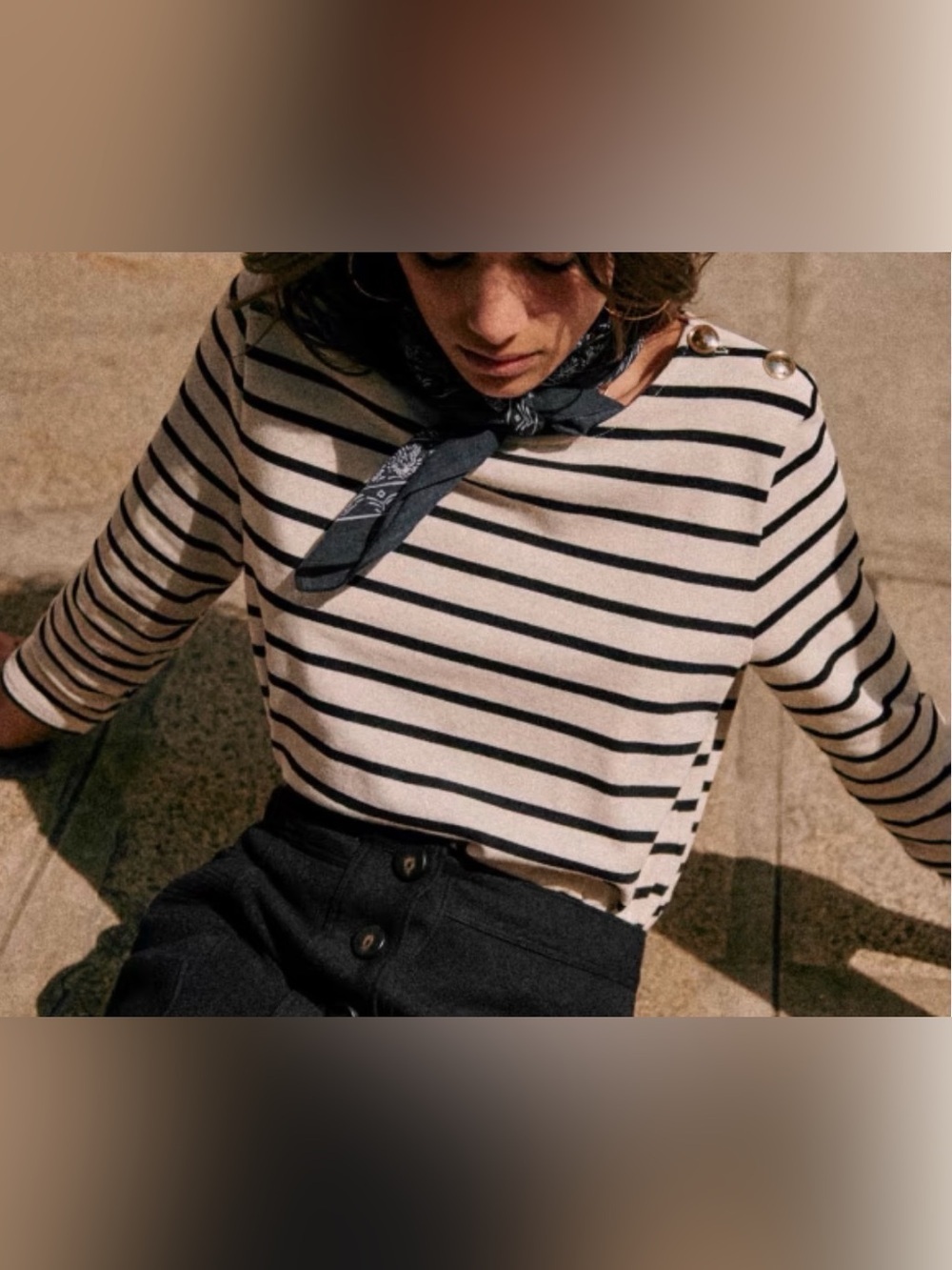Sezane Colette Mariniere Long Sleeve Blouse Ecru & Black Stripe Size Medium